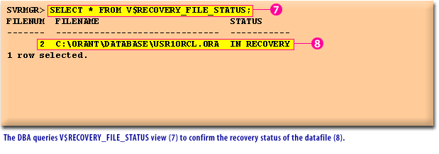 4) The DBA queries V$RECOVERY_FILE_STATUS