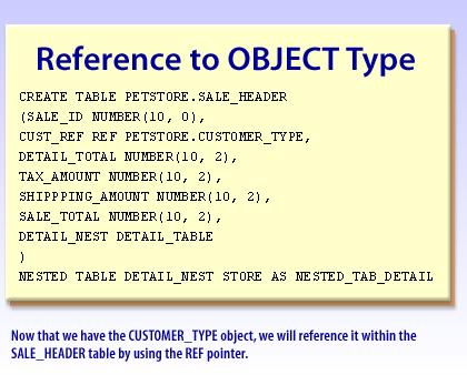 2) Now that we have the CUSTOMER_TYPE object, we will reference it with SALE_HEADER table