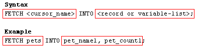 Syntax and example for fetching the records