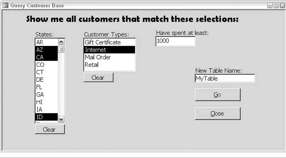 A custom query form