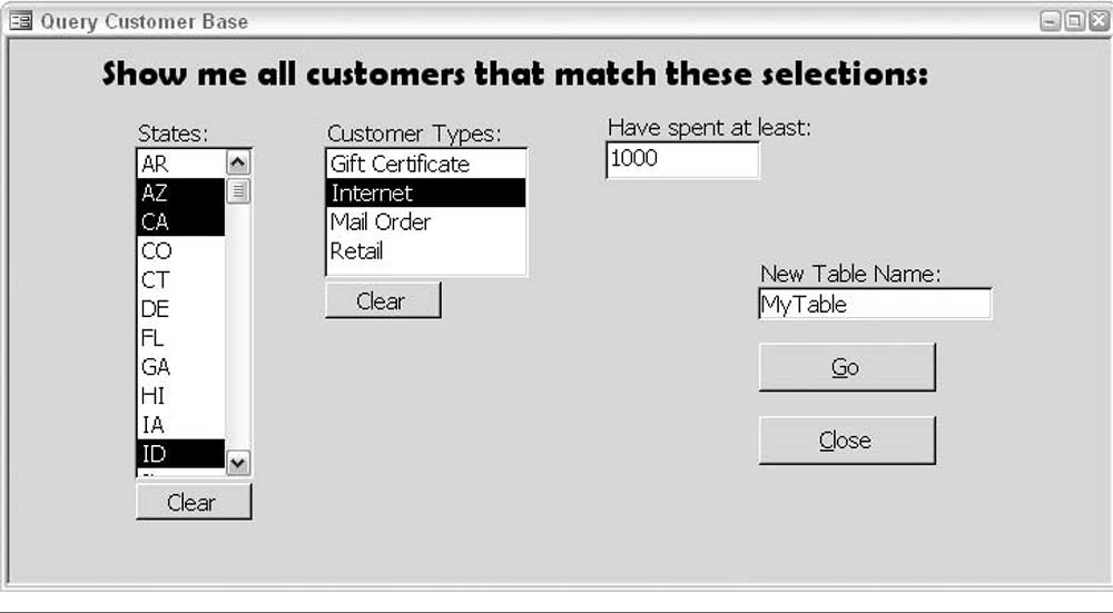 A custom query form