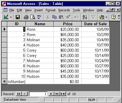 This table contains information about sales. Salespeople receive a 10% commission, and I want to calculate that