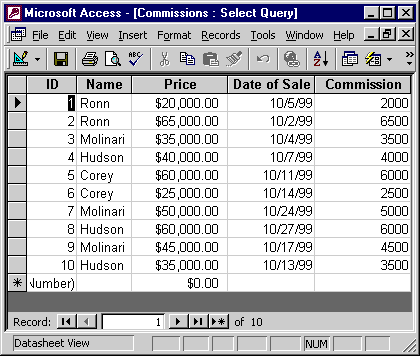 The datasheet shows the new field, Commission