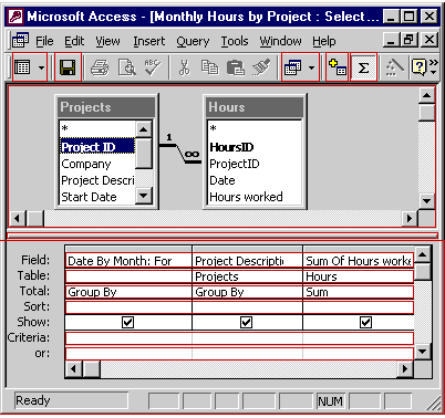 The elements of the Query Design view