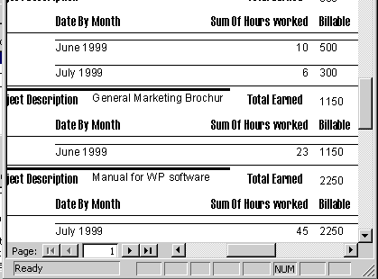 Access report contains 1) Date By Month, 2) Sum of Hours worked