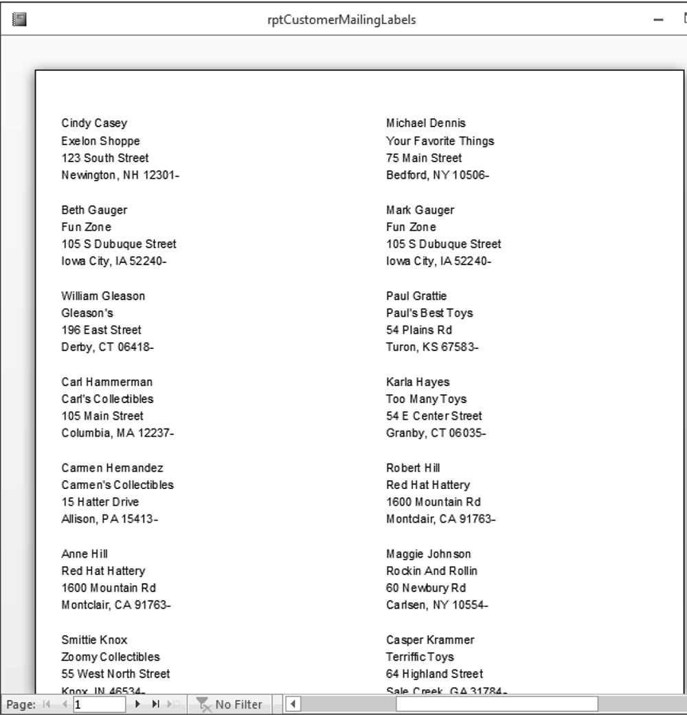 rptCustomerMailingLabels, a typical mailing label report