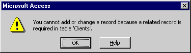 You cannot add or change a record because a related record is required in table 'Clients'