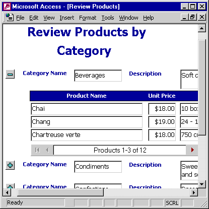 Review Products Data Access Page