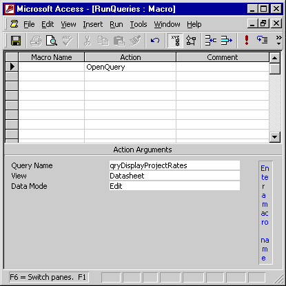 OpenQuery macro action