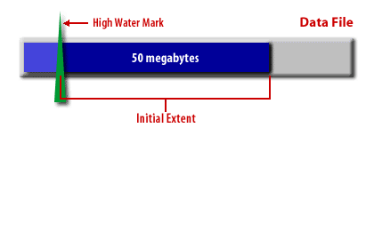 1) Oracle allocates the customer table with an initial extent of 50 megabytes