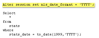This shows sql code to alter date format to YYYY.