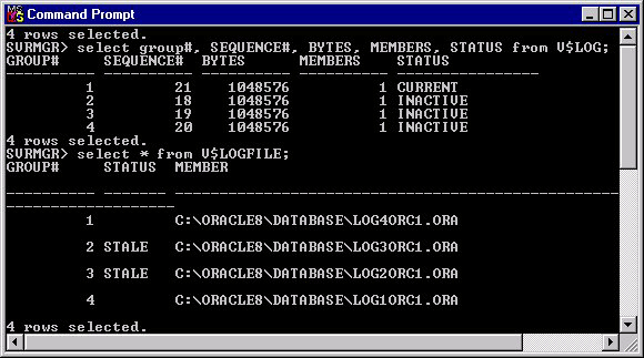 V$LOG and V$LOGFILE.