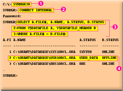 1) The DBA accesses the Server Manager and connect as sysdba