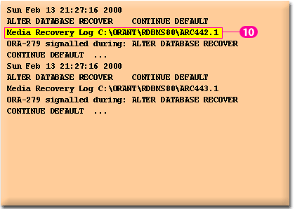 5) The alert log also records an archived log file used at a particular stage of recovery.