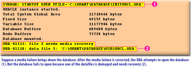 1) Suppose a media failure brings down the database