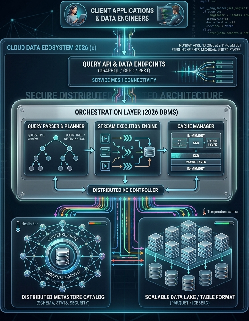Cloud Data Ecosystem 2026 — DBMS orchestration architecture diagram