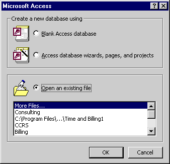 Blank Access database option allows you to name and create a new, blank database