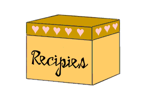 A recipe box contains the titles and ingredients