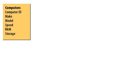 A table listing each computer in the company with all hardware details