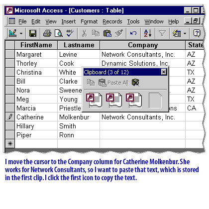 5) I move the cursor to the Company column for Catherine Molkenbur.