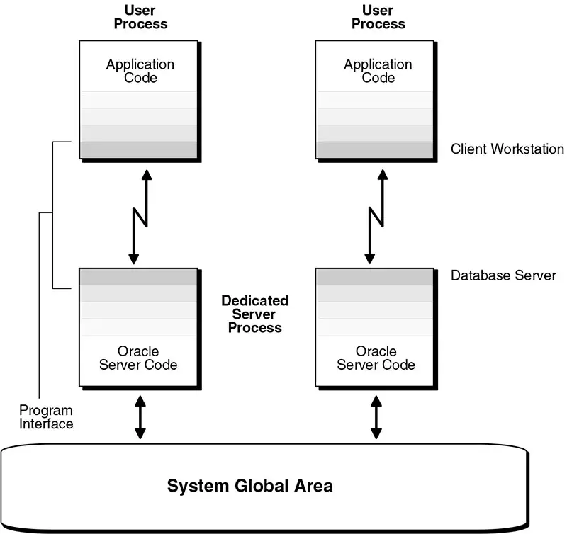 Figure 4 - 1 Oracle Database Dedicated Server Processes