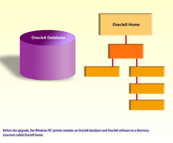 Before the upgrade, windows contains an Oracle database and software in a directory structure called Oracle Home