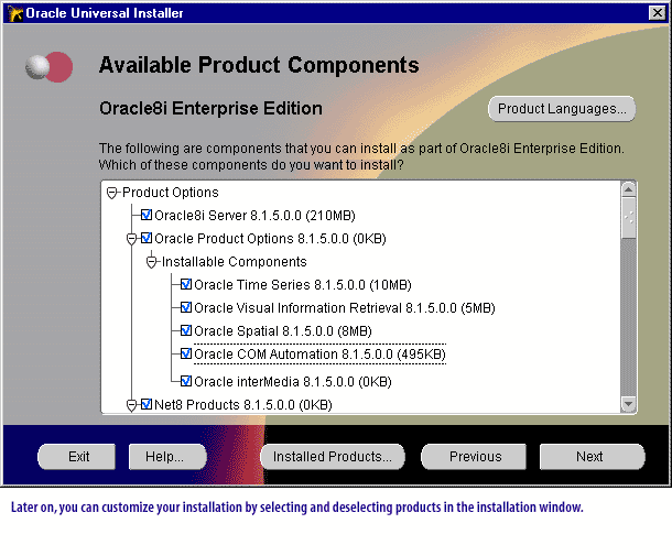 Later on, you can customize your installation by selecting and deselecting products in the installation window.