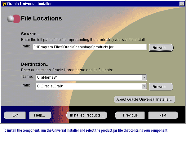 To install the component, run the Universal Installer and select the product.jar file that contains your component