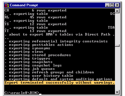 3) This image contains the non-table objects and indicates a successful completion of the export.