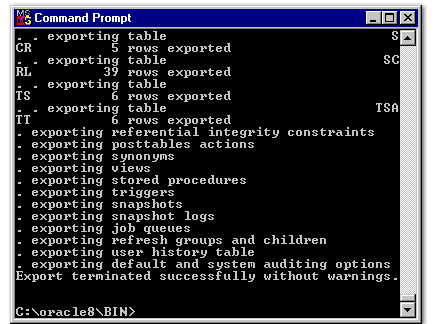 4) This displays the end of export after all tables have been exported