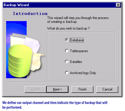 4) We define our output channel and then indicate the type of backup that will be performed