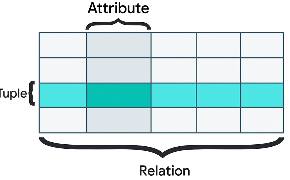 A table with rows (tuples) and columns (attributes) in the relational model.