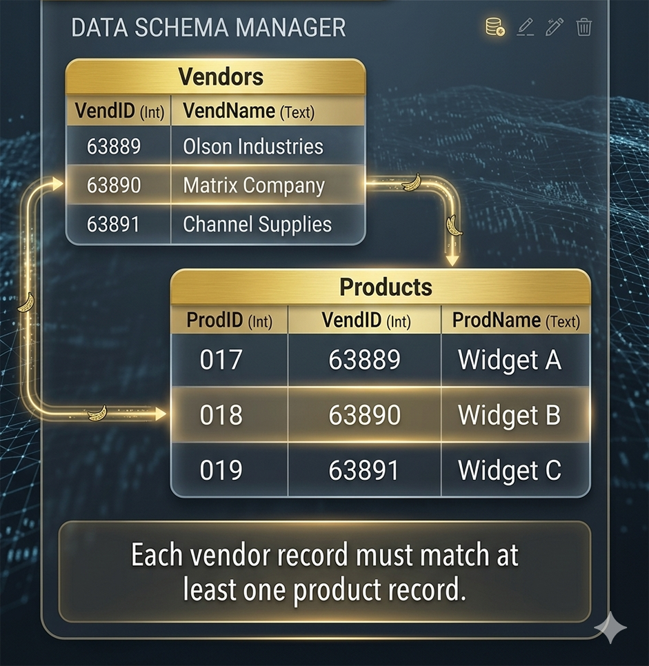 Each vendor record must match at least one product record