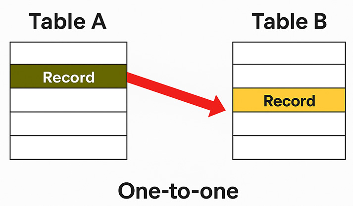 1) 1:1 relationship between Table A (entity A) and Table B (entity B) from the viewpoint of Table A.
