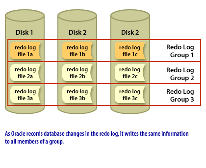 As Oracle records changes in the database redo log, it writes the same information to all members of a group