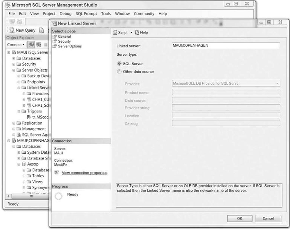 Figure 6-6: The Linked Server Properties form