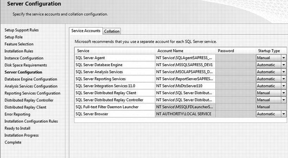 Figure 6-2: Service account selection