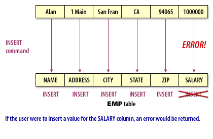 3) If the user were to insert a value for the SALARY column, an error would be returned