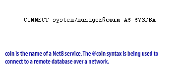4) Coin is the name of a Net8 Service. The @coin syntax is being used to connect to a remote database over a network