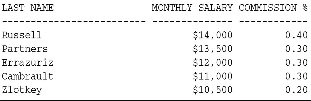 Output of the SALES script.