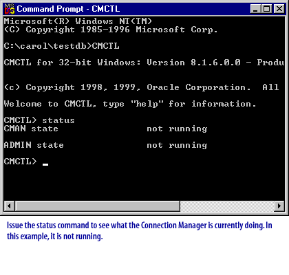 2) Issue the status command to see what the Connection Manager is currently doing