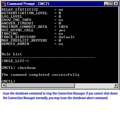 5) Issue the shutdown command to stop the Connection Manager