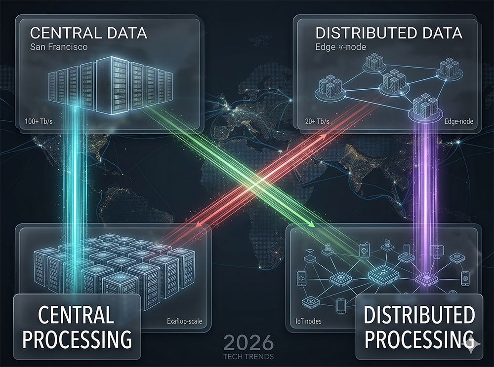 Four-quadrant diagram: Central Data with Central Processing, Central Data with Distributed
   Processing, Distributed Data with Central Processing, and Distributed Data with Distributed
   Processing — 2026 Tech Trends