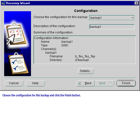 4) Choose the configuration for this backup and click the Finish button.
