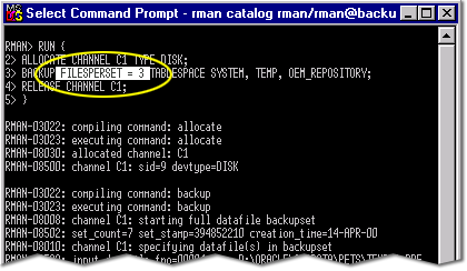 backup oracle scripts executing connections rman creates channels database several device client target between storage