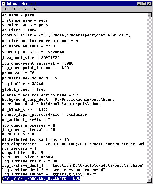 Initialization parameter file