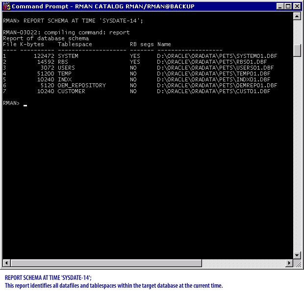 REPORT SCHEMA AT TIME SYSDATE-14