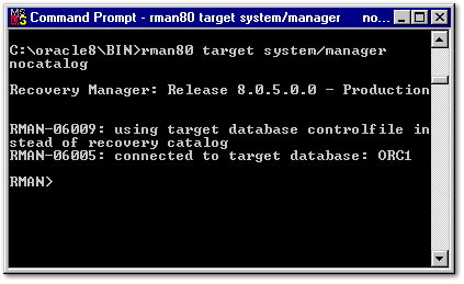 connect target system/manager nocatalog