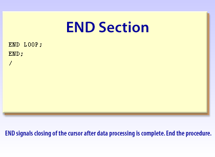 3) END signals closing of the cursor after data processing is complete