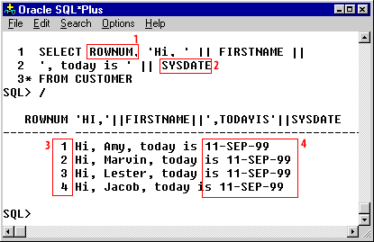 Query using the ROWNUM and SYSDATE pseudocolumns